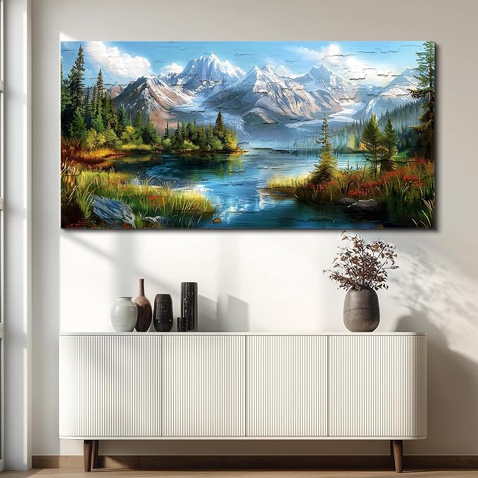 FUHAIHUA Canvas Wall Art For Living Room Large Wall Decor For Office Modern Bedroom Decoration Mountain Rivers Landscape Pictures Farmhouse Painting Artwork Wall Mural Aesthetic Home Decor 30x60 In