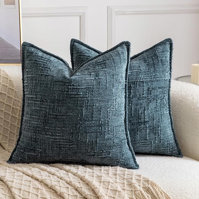 MADIZZ Pack of 2 Chenille Throw Pillow Covers 24x24 Inch Grey Blue Soft Neutral Decorative Throw Pillows for Couch Sofa Boho Accent Cushion Covers Modern Farmhouse Home Decor for Bedroom Living Room