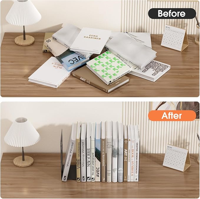 MaxGear Book Ends Tree Design Bookends for Shelves 7 x 4.7 x 3.5” 2 Pair | Metal Constructio,Heavy Duty,Non-Skid Pads,Scratch Resistant,Stable Support,Space Saving,4 Pieces,Bookcase Desktop Use