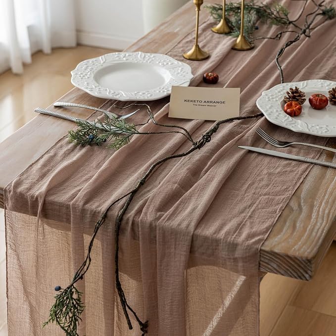 Nude Cheesecloth Table Runner 120 Inches for Party Boho Home Decorations | For Wedding Baby Shower Bridal Shower Birthday Engagement Party 10FT Rustic Boho Home Decor