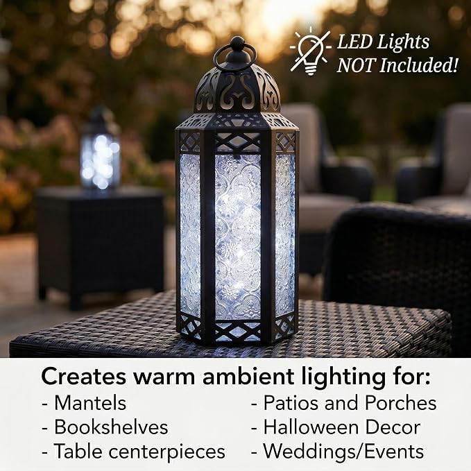 Vela Lanterns Decorative Indoor Moroccan Candle Holder, Clear, M | Ramadan Lantern, Turkish Vintage Lamp, Victorian Hurricane Pillar Holder, Tealight Votive Decor, Hanging, 10.5in Tall