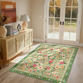 Washable Floral Area Rug for Living Room 4x6 Light Green | Non-Slip，Vacuum-Friendly, Low Pile, Flower Carpet for Bedroom Kitchen Entryway Dining Room Office Nursery