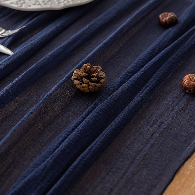10Pcs Navy Cheesecloth Table Runner 120 Inches for Party Boho Home Decor | For Wedding Baby Shower Bridal Shower Birthday Engagement Party 10FT Rustic Boho Home Decorations