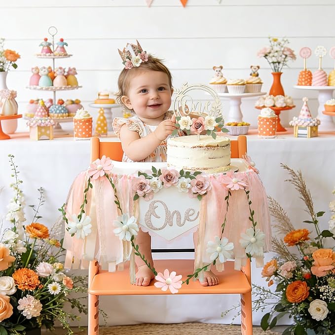 JUIIZAY First Birthday Decorations for Girl 1st High Chair Banner