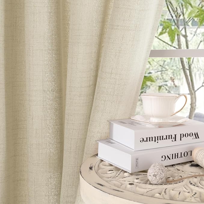 YoungsTex Warm Beige Linen Curtains 63 Inch Length 2 Panels, Light Filtering Drapes with Grommet Semi Sheer Rustic for Bedroom Living Room Windows, 52 X 63 Inch
