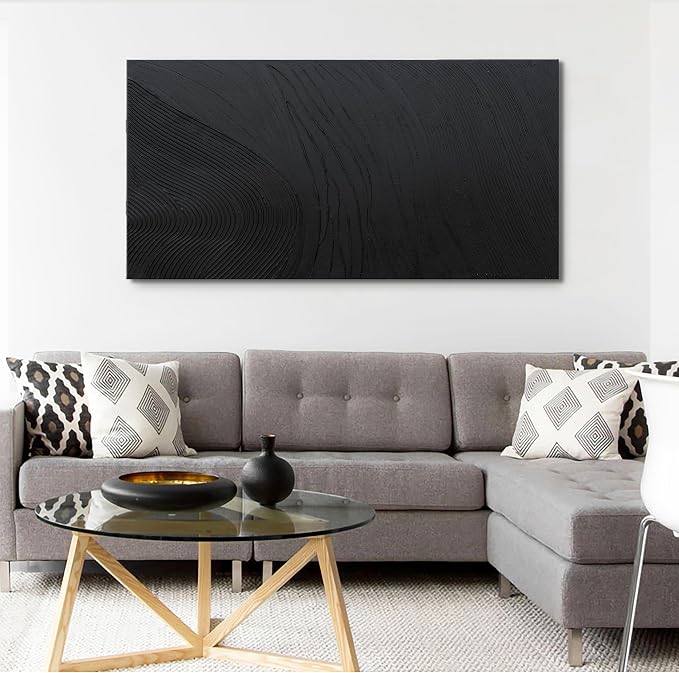 Canvas Wall Art Decor Modern Textured Wall Art Decor Canvas Art Wall Decor Black Silence Wall Painting Decorations Artwork Wall Art Prints for Room Living Room Bedroom Office Decor 24"X48"