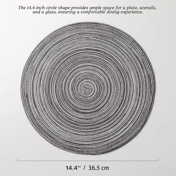 BARoyal Round Placemats Set of 8 Woven Placemats Washable Braided Table Mats for Dining Table Heat Resistant Non-Slip Circle Place Mats(Mixed Gray)