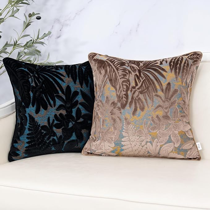Alerfa Black Throw Pillow Cover 12x20 Inch, Rectangle Cut Velvet Maple Leaf Embroidery Luxury Farmhosue Lumbar Decorative Pillow Cover for Couch Living Room Bedroom