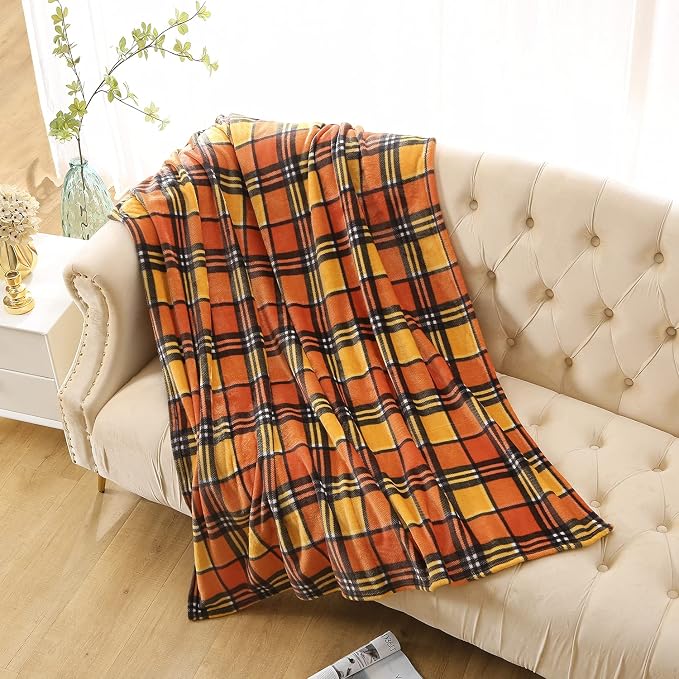 MERRYLIFE Harvest Orange Plaid Throw Blanket for Couch Bed Sofa 50" 60" | Grid Pattern, Ultra-Plush Soft, Decorative Colorful Travel Blanket, farmhouse, Gift Choice, Home Pet Use