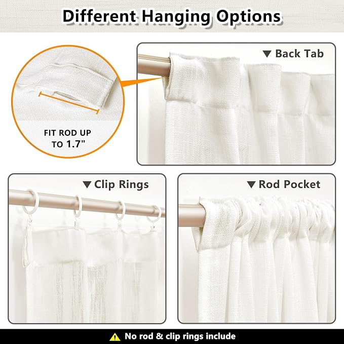MYSKY HOME French Door Curtains for Closet Doorways, Window White Cotton Sheer Drapes Light Filtering Cute Curtain Panels Elegant Look for Classroom/Guestroom, Beige White, 50" x 72", 2 PCs