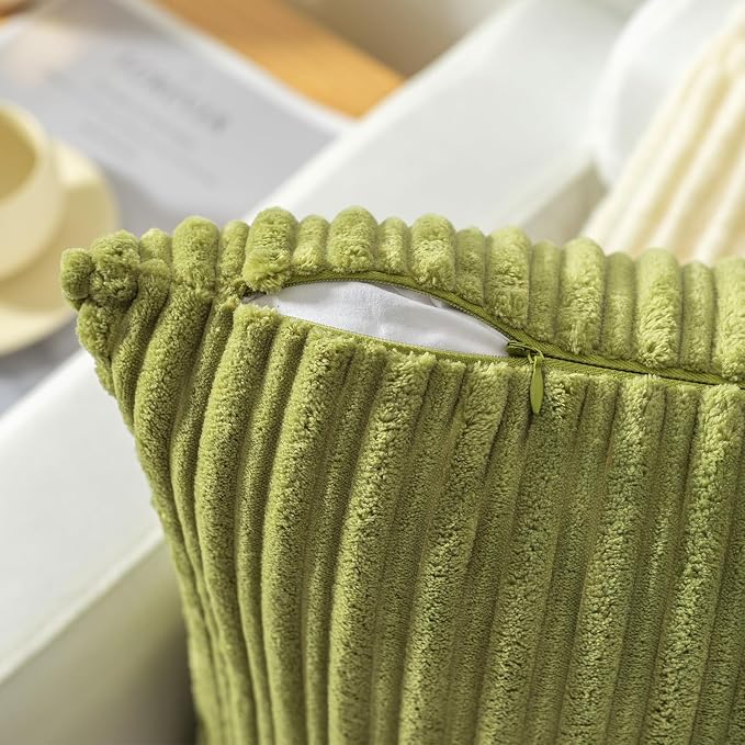 Kevin Textile Striped Corduroy 12”x20” Pillow Covers 2 Pack, Green