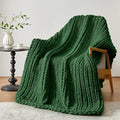 Negwoo Chunky Knit Throw Blanket, Knitted Throw Chenille Yarn, 50"*60" | Soft Thick Cable Knitted Blankets, Handmade Big Thick Blanket, Machine Washable Cute Comfy Blanket for Home Decor,Grass green