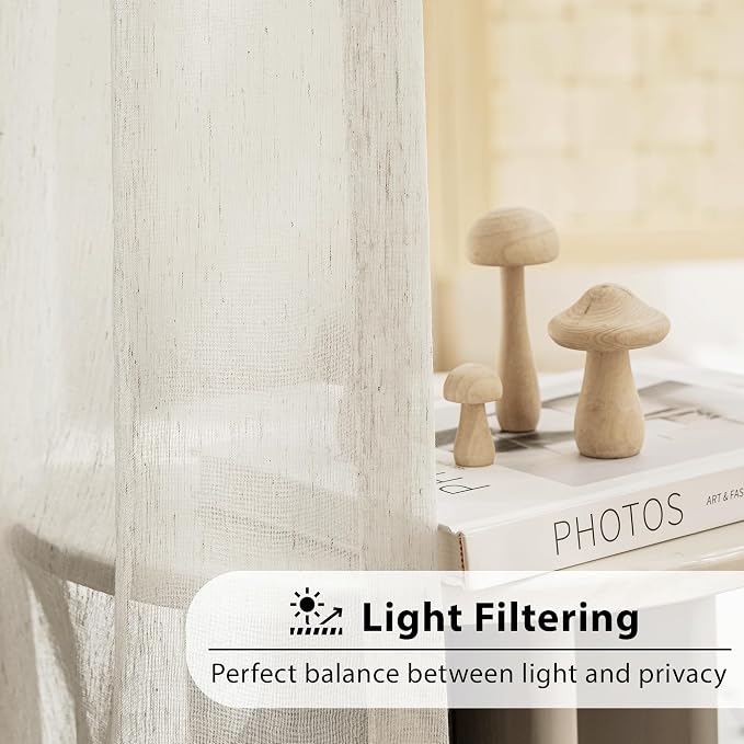 FMFUNCTEX Beige Linen Sheer Curtains,100X108 Inches,Extra Wide, 1 Panel | Semi Sheer Drapes , Sliding Glass Door Window Curtain, Patio Glass Door, for Bedroom Living Room, Rod Pocket, Flax Linen