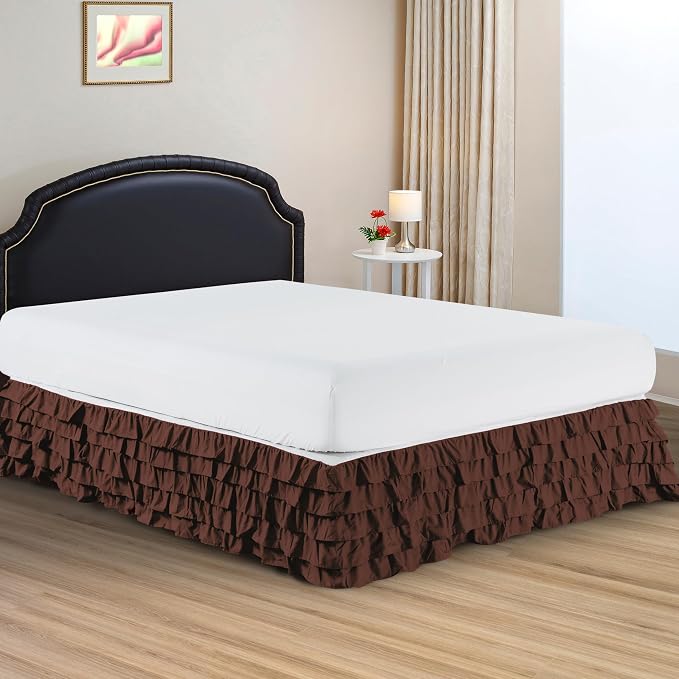 Elegant Comfort Luxurious Premium Quality 1500 Thread Count Wrinkle and Fade Resistant Egyptian Quality Microfiber Multi-Ruffle Bed Skirt - 15inch Drop, Queen, Chocolate Brown