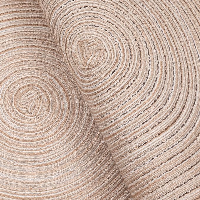 SHACOS Round Placemats Set of 4 Boho Braided Border 15 inch Circle Place Mats Washable Fabric Table Mats for Kitchen Dining Table, Beige (Pack of 2)