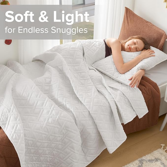 Comfort Spaces Kienna Twin Quilt Bedding Set 2P, 66"x 90" White Diamond | Soft Cozy Lightweight Summer Twin XL Coverlet for College Dorm, Quilted Extra Layer, Modern Casual Bedroom Decor, OEKO-TEX