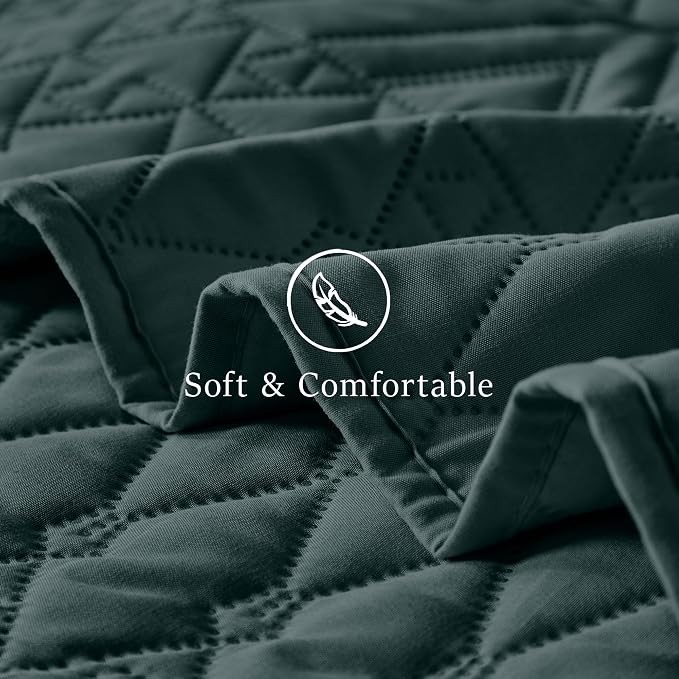 akkialla Twin Size Quilt Bedding Set,Forest Green Lightweight Microfiber Soft Bedspreads,Modern Style Geoetric Pattern Coverlet Set for All Seasons,2 Piece(1 Quilt,1Pillow Sham)