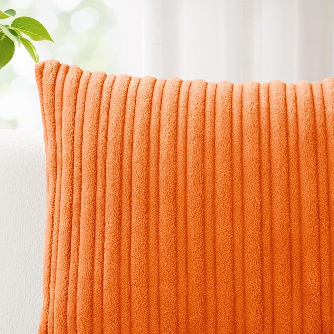 Kevin Textile Striped Corduroy 14”x36” Pillow Cover 1 Pack, Orange