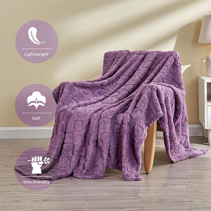 FY FIBER HOUSE Throw Blankets with Heart Checkered,Soft Warm Blankets for Lover Mom Father Gifts,Washable Lightweight Fuzzy Blanket for Couch Sofa Bed Office All Season(Lavender,60"x80")