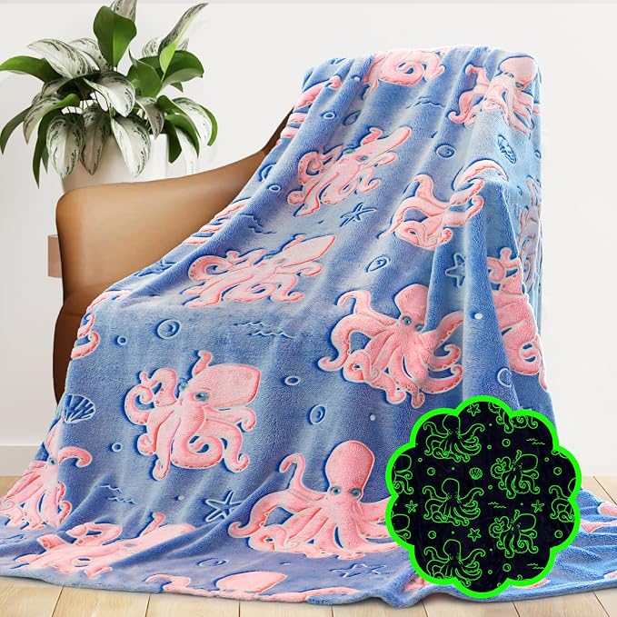 GEULAY Twin Size Octopus Blanket, Pink Blue, 60"x80"