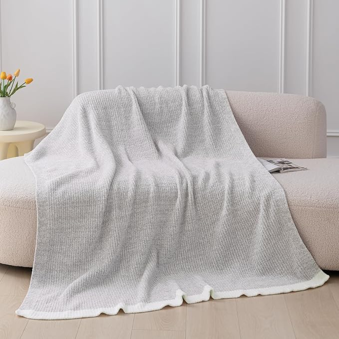 MH MYLUNE HOME Ultra Soft Ribbed Throw Blanket Plush, Gray, 50"x60" | Reversible Fleece Throw Blanket, Comfy Fluffy Fuzzy Plush Blanket Throws for Couch Sofa Bed, Cozy Blankets for Women Gift