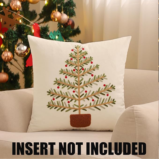 Christmas Pillow Covers 18x18 inch Set of 2 Green Xmas Tree