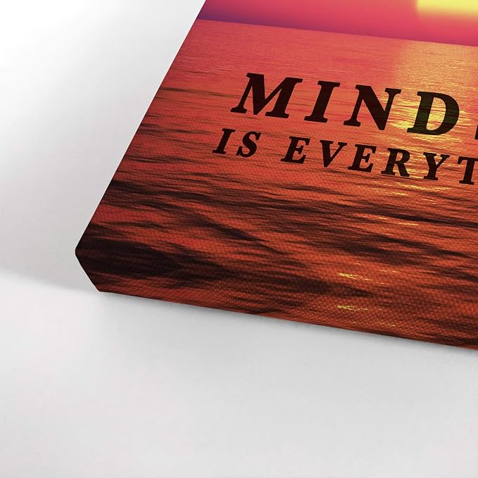 Smile Art Design Mindset is Everything Elephant with Balloon Sunset View Motivational Wall Art Canvas Print Inspirational Entrepreneur Quote Modern Office Decor Artwork Gift Ready to Hang 12x8
