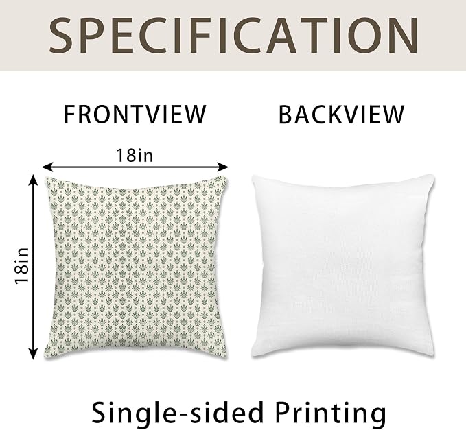 Hexagram Floral Pillow Covers 18x18, Vintage Green Throw Pillow Covers | Olive Green, Set of 2, Farmhouse Neutral Decorative for Couch Pillows, Home Decor, Living Room, Bedroom, No Insert