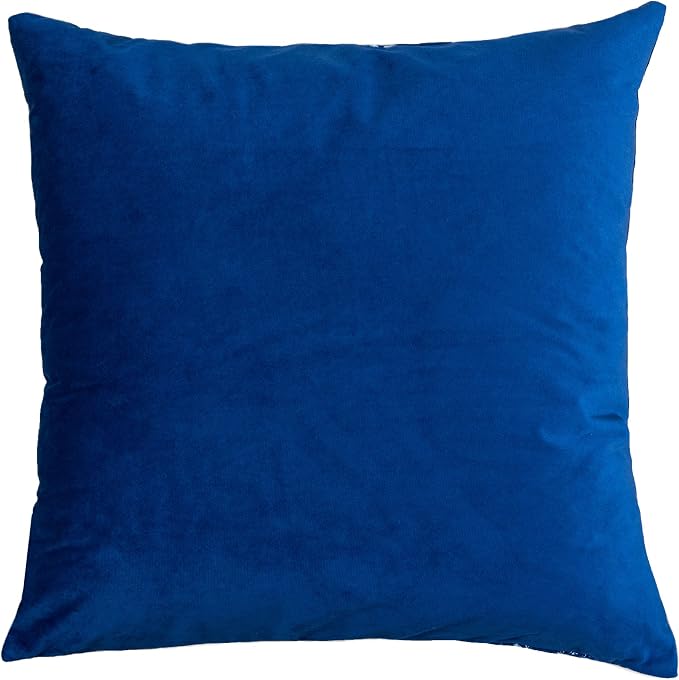 Embroidery Blue Velvet Throw Pillow Cover, Merry Christmas Series Silver Floral Luxury Soft Fuzzy Cozy Warm Slik Gift Square Couch Cushion Pillow Case 20 x 20 Inch, Cover Only