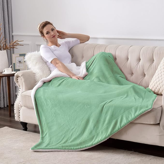 SOCHOW Sherpa Fleece Throw Blanket, Celadon, 50x60 inches | Double-Sided Super Soft Luxurious Plush Blanket Throw Size