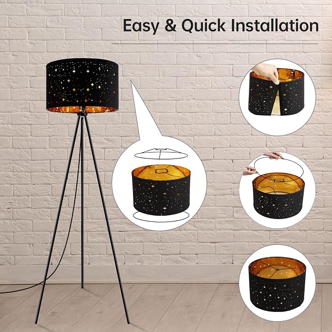BoostArea Floor Lamp, Tripod Floor Lamp, 8W LED Bulb, Decorative Lamp Shade, Mid Century Standing Lamp for Living Room, Bedroom, Study Room and Office