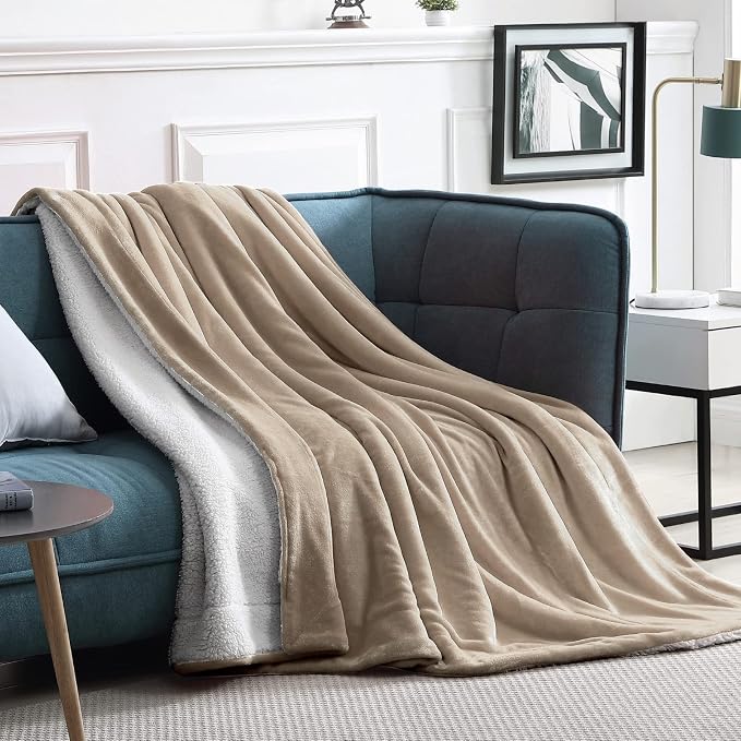 Walensee Sherpa Fleece Blanket (Queen Size 90”x90” Camel) Plush Throw Fuzzy Super Soft Reversible Microfiber Flannel Blankets for Couch, Bed, Sofa Ultra Luxurious Warm and Cozy for All Seasons