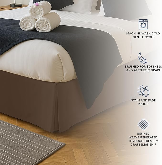 Full Bed Skirt, Hides Under-Bed Storage 16 Inch Drop, Pleated, White | Easy Fit Design, Shrinkage & Fade Resistant, Hotel Style, Microfiber Durable Fabric, Machine Washable
