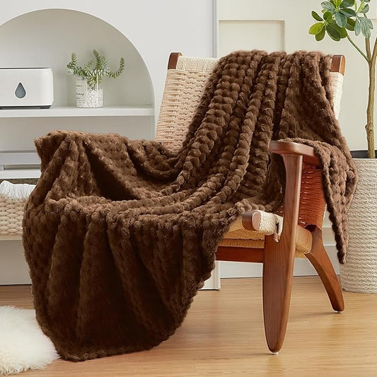 EXQ Home Fleece Blanket Twin Size for Couch or Bed - 3D Imitation Turtle Shell Jacquard Decorative Blankets - Cozy Soft Lightweight Fuzzy Flannel Blanket Suitable for All Seasons(60"×80",Coffee)