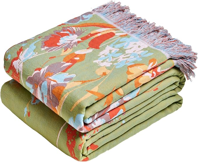 MSGKV Boho Throw Blanket 90"x90" Summer Cotton Butterfly Floral Blanket | 100% Cotton Muslin, Butterfly Throw Blanket, Reversible Weave, Soft & Breathable, Rose Floral Design, Machine Washable
