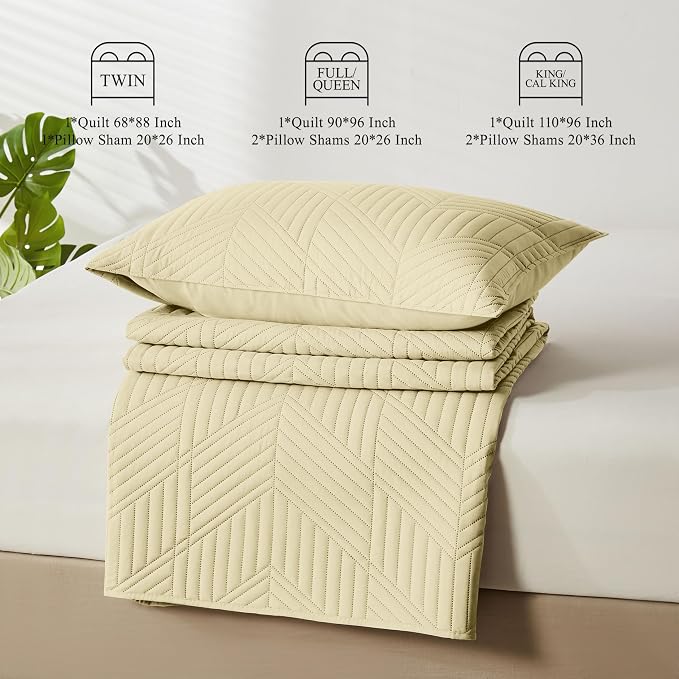 Davulos Full/Queen Quilt Set in Butter Yellow,Soft Reversible Microfiber Bedspread for All-Season Use,Lightweight Coverlet with Modern Geometric Pattern (1 Quilt, 2 Pillow Shams)