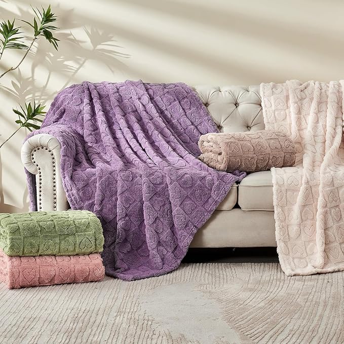 FY FIBER HOUSE Knitted Throw Blankets with Heart Checkered,Soft Warm Blankets for Lover Mom Father Gifts,Washable Lightweight Fuzzy Blanket for Couch Sofa Bed All Season(Light Blue,60"x80")