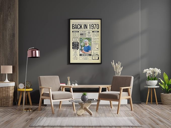 Personalized 55 year old birthday gifts - Back in 1970 Poster - Centerpiece Table Decorations 55th Birthday Party - Custom Born in 1970 Newspaper Vintage Poster for Men, Women