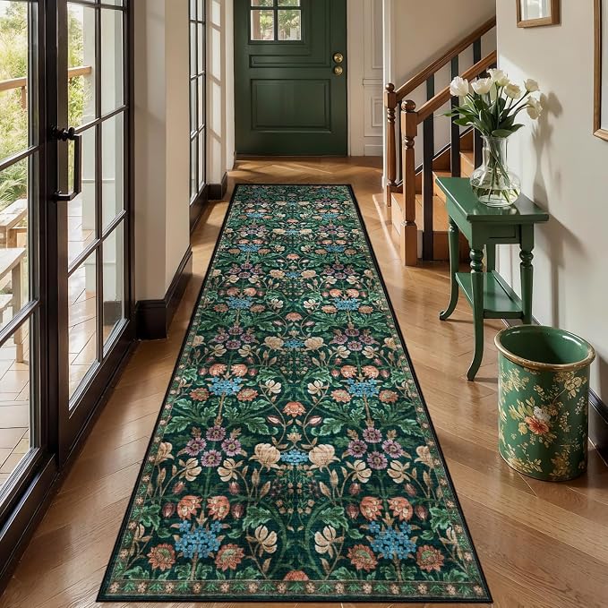 Ciicool 2x8 Hallway Runner Rug Floral Non Slip Washable Kitchen Rugs | Boho Soft Low Pile Long Carpet for Entryway Laundry Bedroom Carpets