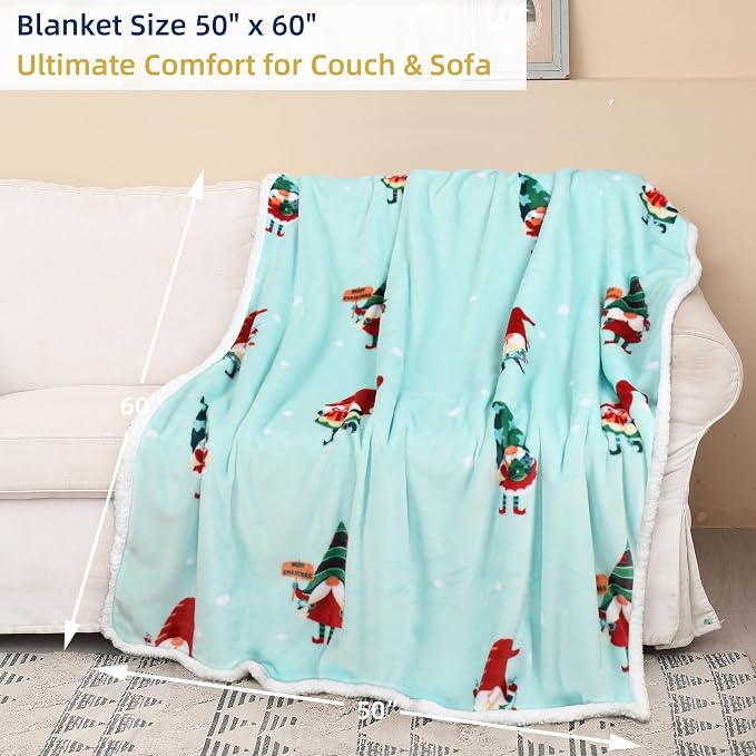 Catalonia Christmas Elf Sherpa Throw Blanket, Xmas Theme Throws, Plush Fleece Couch Blanket, Super Soft, Comfy, Cozy, Fluffy, Ugly