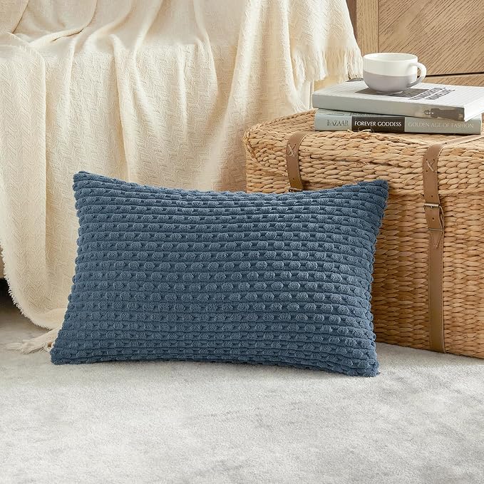 Fancy Homi 2 Packs Dusty Blue Long Lumbar Decorative Throw Pillow Covers 12x24 Inch for Couch Bed Sofa, Modern Farmhouse Boho Home Decor, Soft Cute Plush Corduroy Rectangle Cushion Case 30x60 CM
