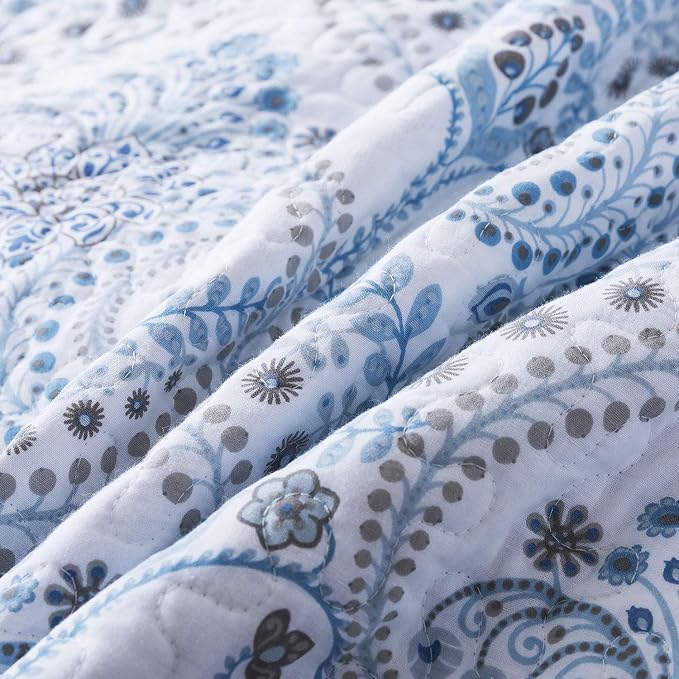 NEWLAKE Cotton Bedspread Quilt Sets-Reversible Patchwork Coverlet Set, Blue Classic Royal Pattern, King Size