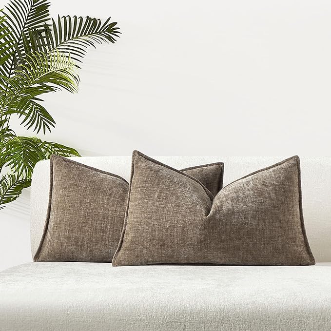 JUSPURBET 12x20 Chenille Lumbar Throw Pillow Covers Set of 2,Stone | Decorative Cozy Soft Cushion Covers Case with Hidden Zipper for Couch Sofa Bed Home Decor Living Room