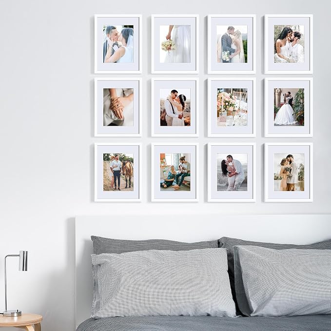 upsimples 11x14 Picture Frame Set of 10, Display Pictures 8x10 with Mat or 11x14 Without, Multi Photo Frames Collage for Wall Display, White