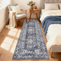 GarveeHome 2x10 Blue Runner Rug for Bath Distressed Leaf Flower Long Rug | Vintage Botanical Throw Floor Cover for Kitchen Low Pile Machine Washable Non-Slip Carpets Floral Rug for Entryway