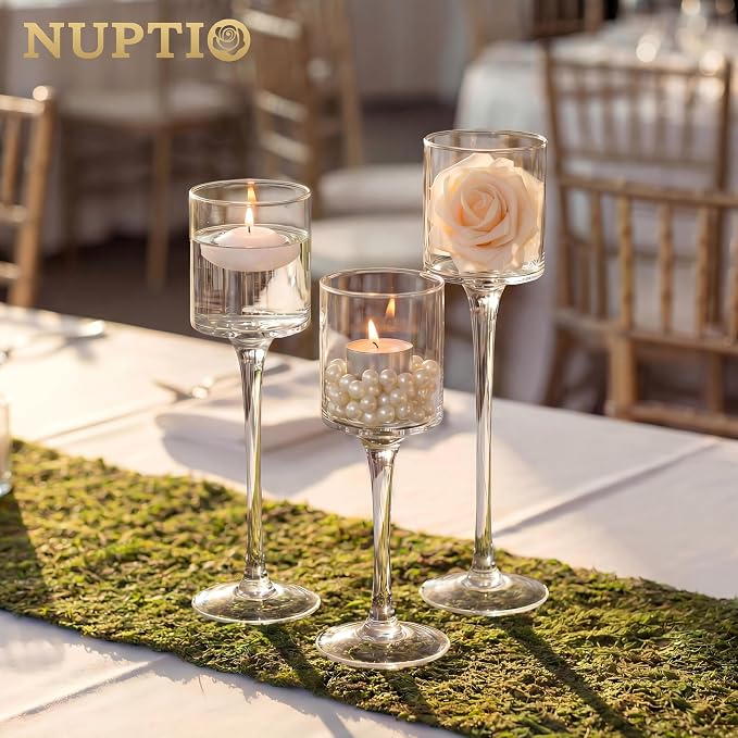 NUPTIO Glass Candle Holders, Set of 30 Stemmed Holders for Floating Candles