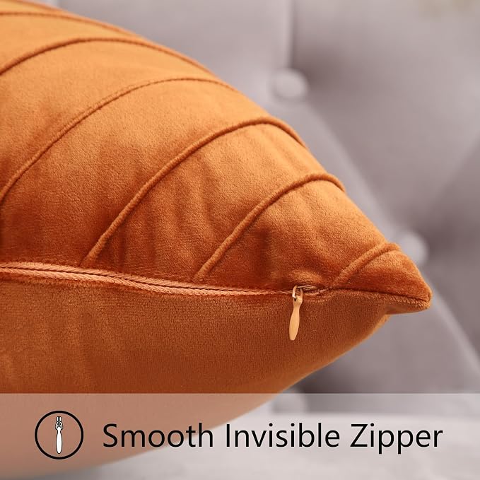 Velvet Throw Pillow Covers 22x22 Pack of 2 Gold Decor Burnt Orange