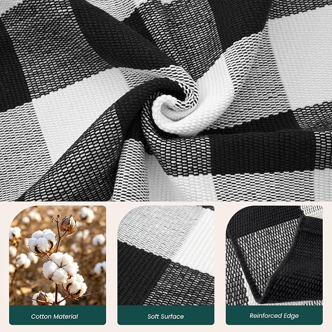 KOZYFLY Buffalo Plaid Area Rug 4 x 6 Ft Black and White Checkered Rug Washable Outdoor Rugs Cotton Rugs for Bedroom Front Door Mat Carpet for Front Porch Living Room Dining Room Kitchen | Washable Outdoor Rugs, Cotton Front Porch Rug, Woven Front Door ...