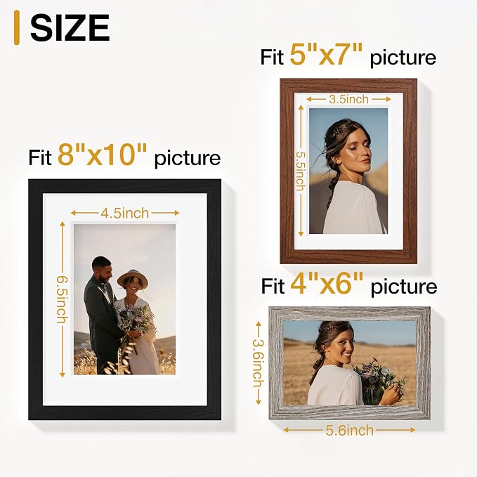 Vittanly 15 Pack Gallery Wall Frame Set, Black, Walnut Brown, Dark Grey | Picture Frames Collage Wall Decor: 3pcs 8x10, 6pcs 5x7, 6pcs 4x6. Picture Frame Set for Wall or Tabletop Display