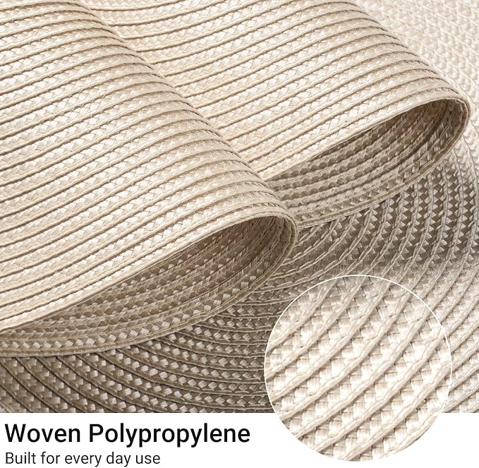 FunWheat Round Braided Placemats Set of 6 Table Mats for Dining Tables Woven Washable Non-Slip Place mats 15 inch(Beige, 6pcs)